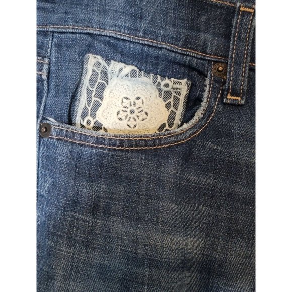 Lucky Brand Sienna Tomboy Crop Jeans Size 00/24 Lace Embellished Legs Pockets - Picture 4 of 9